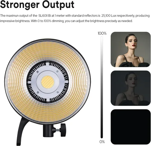 Miniatura 4 de Godox SL60IIBi Luz de video LED bicolor de 75 W, 2800 K-6500 K 25100 Lux@1 M CRI 96+ TLCI97+ Montaje Bowens Luz continua para fotografía, Luz LED