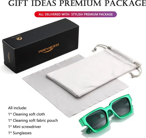 Miniatura 94 de AIEYEZO Gafas de sol cuadradas para mujeres y hombres, gafas de sol cuadradas con montura gruesa, estilo de diseñador simple