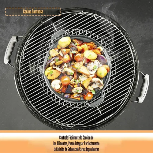 Miniatura 3 de Hisencn 7421 Sistema de Parrilla Gourmet BBQ Plancha para parrilla Weber de carbón de 22 1/2 pulgadas, sartén de plancha de hierro fundido de 12