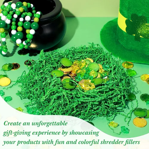 Miniatura 7 de Outus Relleno de papel arrugado verde de 1 libra para bolsa, caja de regalo, cesta, verde hierba, corte arrugado, relleno de papel triturado
