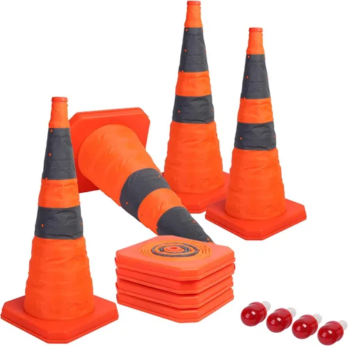 Sunnyglade [Paquete de 4] Conos de tráfico plegables de 28 pulgadas con luz LED, cono de seguridad reflectante multiusos desplegable (naranja x4)
