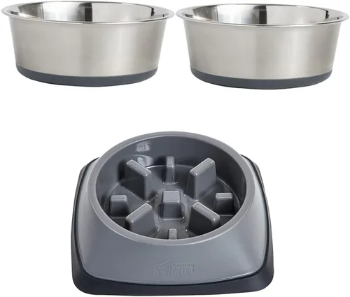 Gorilla Grip Juego de 2 cuencos para perros y cuencos para perros de alimentación lenta, cuencos para mascotas, 4 tazas, acero inoxidable, 2 tazas
