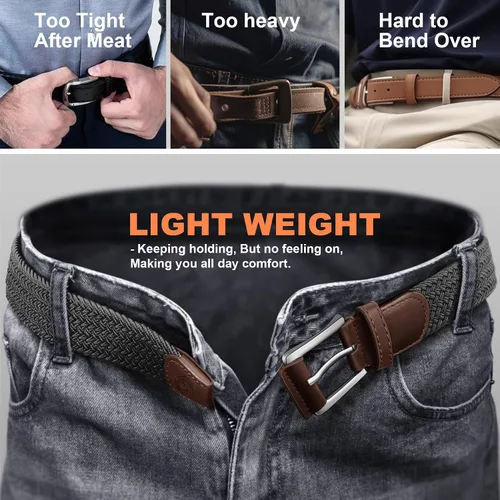 Miniatura 6 de Cinturón de golf para hombre, 2 unidades, cinturón elástico trenzado de 1 3/8 pulgadas, en caja de regalo para jeans casuales, deportes y trabajo