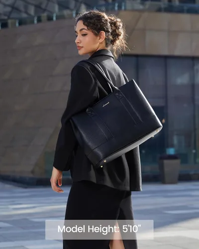 Miniatura 2 de LOVEVOOK Bolsa de mano para computadora portátil para mujer, piel vegana guijarro de 15.6 pulgadas, bolsa para laptop de gran capacidad para mujer