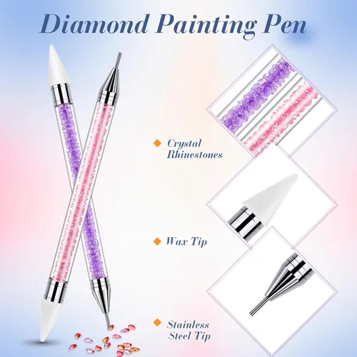 Miniatura 3 de 2 piezas de lápiz de cera con punta de diamante de imitación y pluma de punteado, selector de gemas de diamante de imitación de doble punta, lápiz