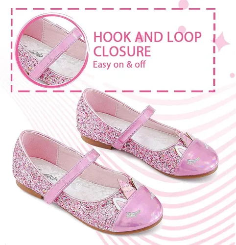Miniatura 4 de Furdeour - Zapatos de vestir para niñas tipo Mary Jane, boda, fiesta, damas de honor, zapatos con brillantina, princesa, ballet, zapatos planos