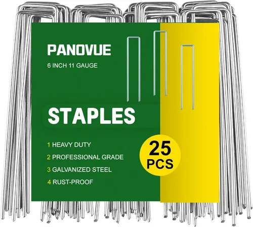 Panovue Grapas de jardín galvanizadas resistentes de 6 pulgadas, estacas de tela de paisaje de calibre 11 con ancho ajustable para barrera de