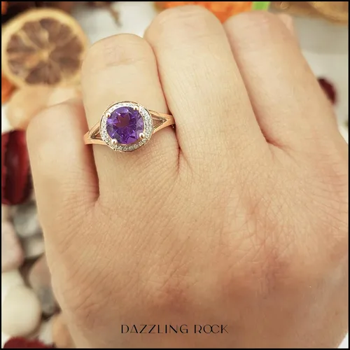 Miniatura 292 de Dazzlingrock Collection Anillo de compromiso redondo de 0.276 in con halo de diamante blanco y vástago dividido para ella en oro macizo de 14