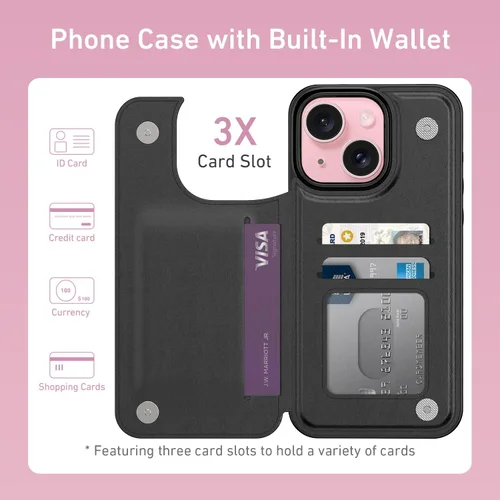 Miniatura 2 de FUNMIKO Funda tipo cartera para iPhone 13 con tarjetero, bloqueo RFID, protección de grado militar y obras de arte impresas con rayos UV, cierre