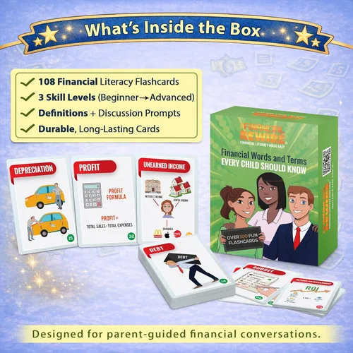 Miniatura 5 de Tarjetas de alfabetización financiera para niños y adolescentes 108 términos de dinero y finanzas con imágenes, definiciones e indicaciones