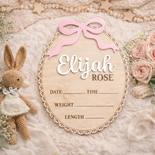 Letreros de madera de lujo personalizados con nombre de bebé, bebé próximamente, regalos de bienvenida recién nacido para niño o niña, estilo 04