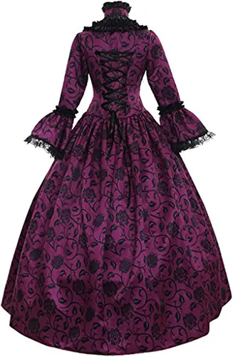 Miniatura 6 de Vestido victoriano de baile para mujer, manga acampanada, estampado floral, vestido de corte gótico, estilo renacentista, vestido de estilo swing
