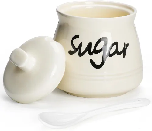 Miniatura 8 de Azucarero de porcelana con tapa y cuchara, tarro de almacenamiento de azúcar de cerámica de 12 onzas, contenedor de azúcar para el hogar y la cocina