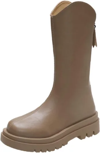 Miniatura 3 de Botas de pantorrilla ancha para mujer, suela gruesa de trabajo vaquera con cremallera trasera, estilo británico