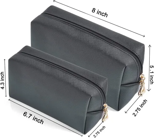 Miniatura 2 de Juego de 2 bolsas de cosméticos de piel sintética para mujer, bolsa de maquillaje minimalista para uso diario, bolsa de almacenamiento portátil