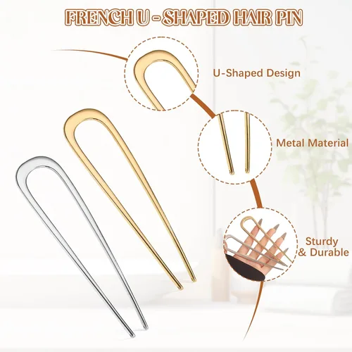 Miniatura 3 de 2 horquillas francesas para mujer, pinzas de metal en forma de U de 5.5 pulgadas para moños, torsión francesa y recogidos, accesorios