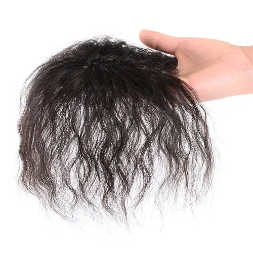 Miniatura 2 de Postizo rizado de aspecto natural esponjoso con clip de cabello humano con flequillo, peluca de repuesto para cabello fino, 279.5 in, 6.7 in