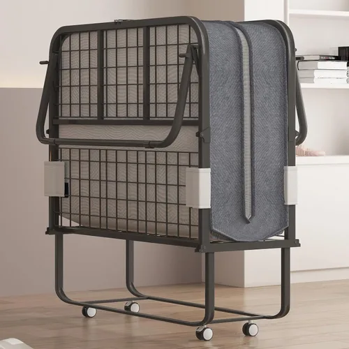 Miniatura 13 de Mjkone Cama plegable con colchón, cama rodante para adultos con cabecero y bolsa antipolvo, cama plegable portátil de 5 pulgadas para huéspedes