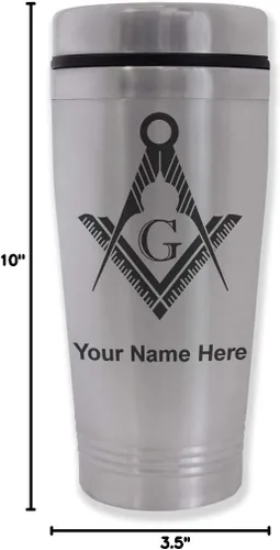 Miniatura 4 de LaserGram Taza de viajero de 16 onzas, símbolo masón, grabado personalizado incluido