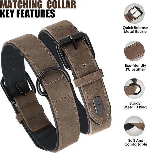 Miniatura 3 de Didog Juego de collar y correa de cuero acolchado suave para perro, correa ajustable y collar con hebilla de metal, collares transpirables