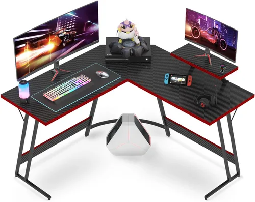 VICTONE Escritorio para juegos en forma de L, escritorio de esquina con soporte para monitor, mesa de computadora para computadora para oficina en
