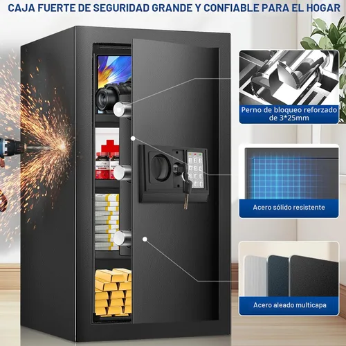 Miniatura 3 de Caja de seguridad de 23.62 pulgadas de alto, caja fuerte para el hogar de 4.4 pies cúbicos con bolsa impermeable ignífuga, caja de seguridad digital