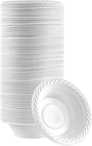 Miniatura 15 de Plasticpro Cuencos redondos de plástico para microondas, desechables, color blanco, vajilla (200, 16 onzas)