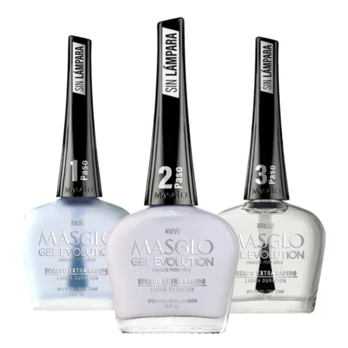 Miniatura 4 de MASGLO GEL EVOLUTION - Esmalte de uñas efecto gel, sin lámpara UV/Led, duración de hasta 12 días, 3 unidades, base, color esmalte, brillo, 0.5 onzas