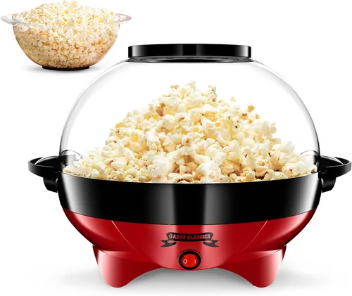 Gadgy Máquina de palomitas de maíz – Máquina eléctrica de 800 W para hacer palomitas de maíz de aceite caliente con placa antiadherente, tapa y Rojo