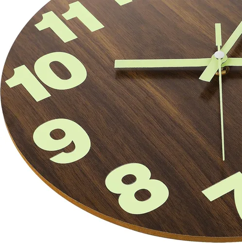 Miniatura 3 de Plumeet Reloj de pared con luz nocturna, reloj de madera de 10 pulgadas que brilla en la oscuridad para dormitorio, pequeño reloj de pared iluminado