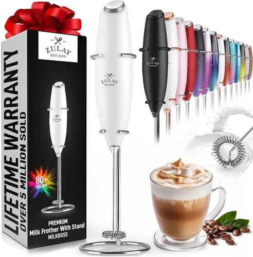 Miniatura 347 de Zulay Milk Boss Espumador de leche potente manual, hace espuma para latte, batidor para mezclar bebidas, café, miniespumador para capuchino, frappé