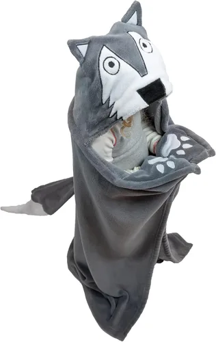 Manta con capucha portátil Lazy One para niños, manta con capucha de animales (lobo)