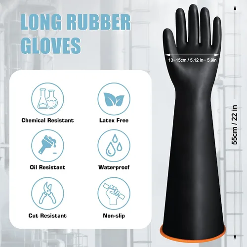 Miniatura 2 de 22" Guantes de látex resistentes a los productos químicos reutilizables, guante de goma largo resistente de trabajo para lavar platos, guante