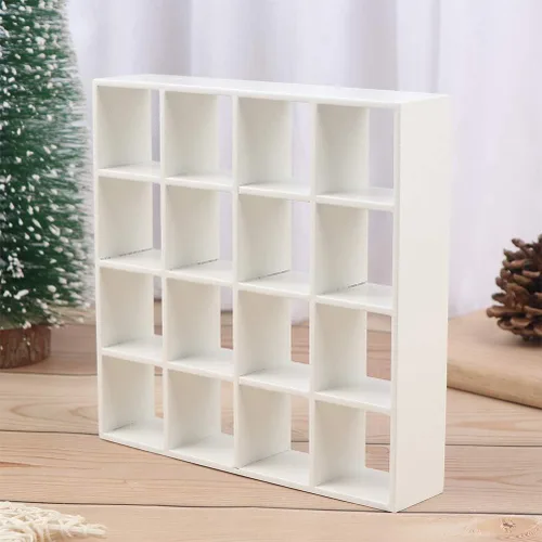 Miniatura 5 de Casa de muñecas a escala 1:12 en miniatura de madera blanca con 16 rejillas, estante de almacenamiento, exquisito organizador de decoración