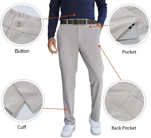 Miniatura 3 de JMIERR Pantalones de golf para hombre, elásticos, ajustados, para correr, viajes, trabajo, pantalones de vestir chinos para hombre