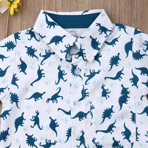 Miniatura 83 de Conjunto de camisa de manga corta con botones y pantalones cortos casuales con diseño de flamingo, para bebés y niños de 1 a 6 años, atuendos