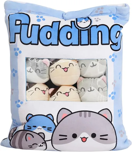 REFAHB Bonita almohada de felpa almohada decorativa juguetes de animales de peluche extraíbles regalos creativos para niñas (Gatito-Azul)