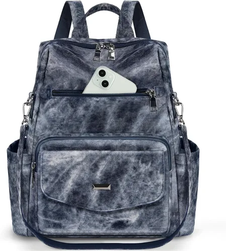 Miniatura 10 de RAINSMORE Mochila convertible para mujer, de piel sintética, impermeable, a la moda, de 13.3 pulgadas, antirrobo, bolsa de hombro cruzada