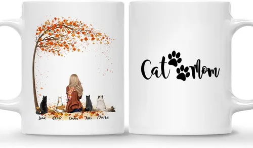 Miniatura 22 de Gossby Taza personalizada con texto en inglés "Being a Cat Mom", regalo personalizado para mujeres con diseño, nombre, raza de gato, cumpleaños, día