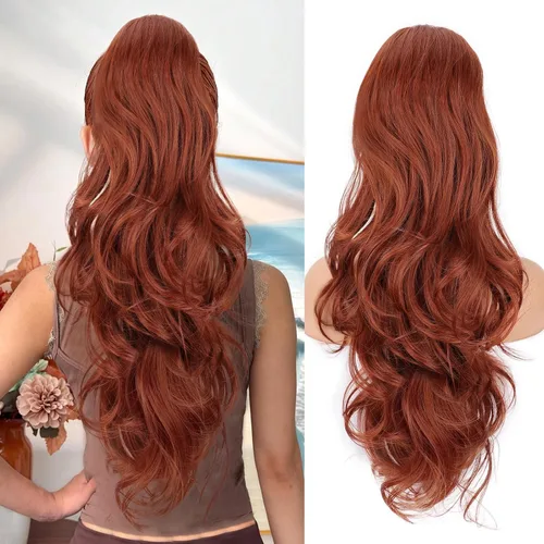 Miniatura 25 de Extensión de cola de caballo rubio, extensión de cola de caballo con cordón de 20 pulgadas para mujeres, extensiones de cabello de cola de caballo