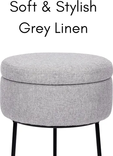 Miniatura 3 de BIRDROCK HOME Taburete otomano de almacenamiento de lino gris con base de patas de metal negro, reposapiés acolchado suave y compacto, reposapiés