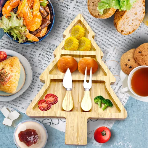 Miniatura 2 de Tabla de Servir de Bambú, Platos Reutilizables de Bambú para Múltiples Espacios, Juego de Tabla para Charcutería de Forma Novedosa con Cuchillo