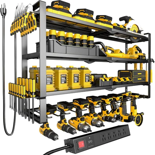 Miniatura 12 de Organizador de Herramientas Eléctricas de 4 Capas para Montaje en Pared, Soporte para Herramientas de Batería con Estante de Estación de Carga