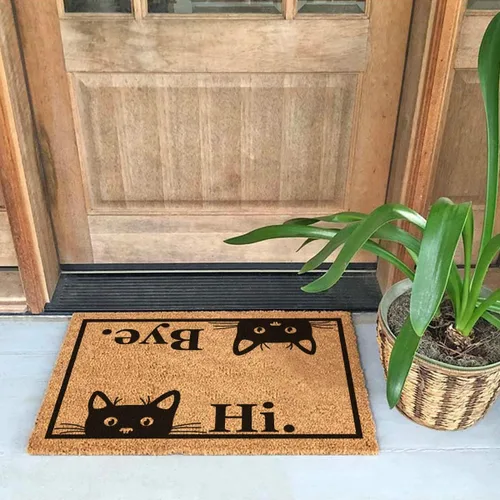 Miniatura 4 de Tapete divertido de fibra de coco con texto en inglés «Hi Bye», bonito tapete con temática de gato, decoración de porche delantero, tapete fino
