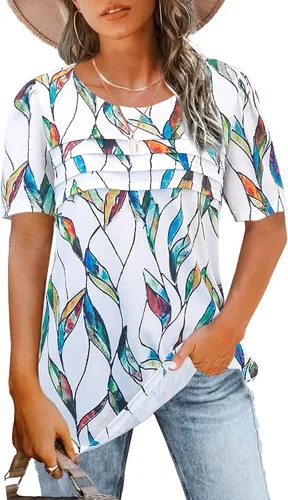 Miniatura 16 de JomeDesign - Camisetas casuales de verano para mujer, manga corta, cuello redondo, manga abullonada