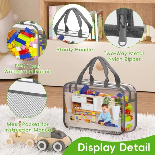 Miniatura 3 de Juego de 4 bolsas de almacenamiento de juguetes con cremallera para niños y niñas, bolsas organizadoras grandes de PVC con bolsillos laterales