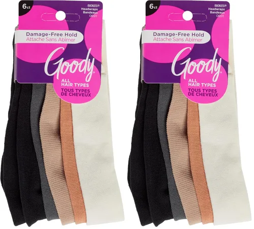 Miniatura 6 de Goody Envolturas básicas para la cabeza, 6 unidades, tonos neutros, sujeción suave sin daños, bandas elásticas para la cabeza para mujeres