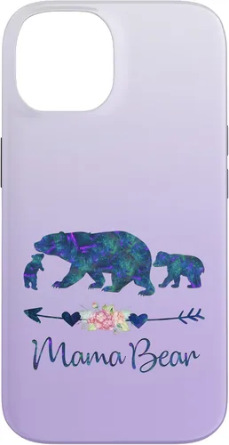 Miniatura 4 de Teal Blue Purple Floral Mama Bear and Two Cubs Silver Purple Case for iPhone 17