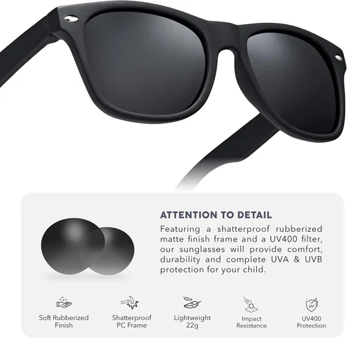 Miniatura 3 de LEICO FASHION Gafas de sol polarizadas retro para niños y niñas de 3 a 12 años inastillables con protección UV para niños pequeños