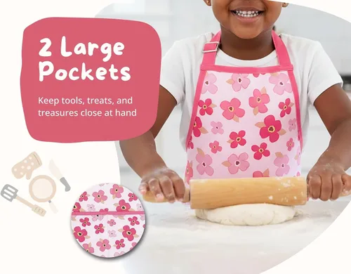 Miniatura 4 de PurpleEssences Delantal para niños con correa ajustable para el cuello y bolsillo frontal, delantal de chef para hornear y manualidades, 15 x 18